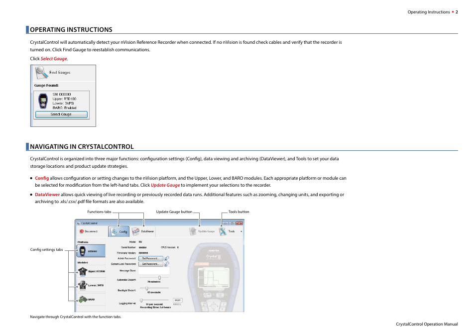 Operating instructions, Navigating in crystalcontrol | Crystal nVision Lab Reference User Manual | Page 4 / 18