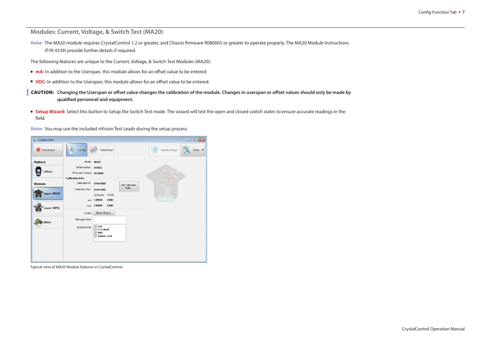 Modules: current, voltage, & switch test (ma20) | Crystal nVision Lab Reference User Manual | Page 9 / 18