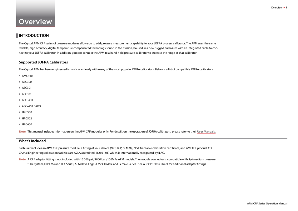 Overview, Introduction | Crystal APM Advanced Pressure Module User Manual | Page 3 / 16