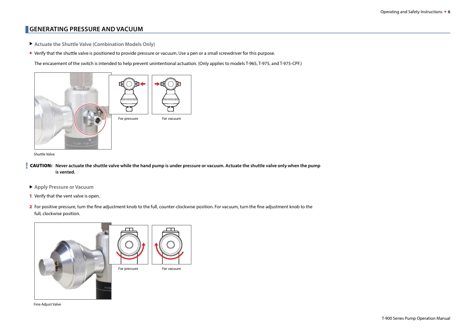 Generating pressure and vacuum | Crystal T-975-CPF Pneumatic Hand Pump User Manual | Page 8 / 16