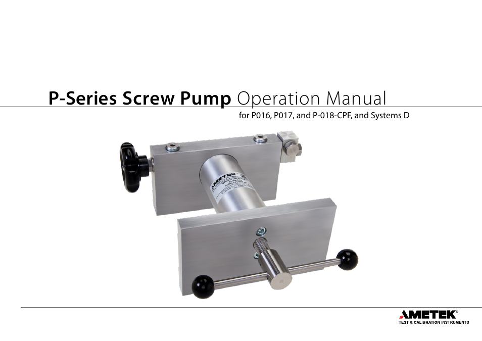 Crystal P-018-CPF Hydraulic Screw Pump User Manual | 16 pages