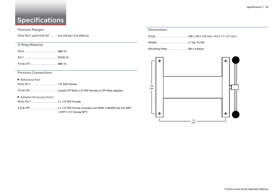 Specifications | Crystal P-018-CPF Hydraulic Screw Pump User Manual | Page 12 / 16