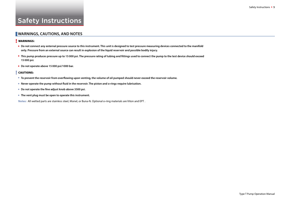 Safety instructions, Warnings, cautions, and notes | Crystal T-1-CPF Hydraulic Comparator User Manual | Page 7 / 25