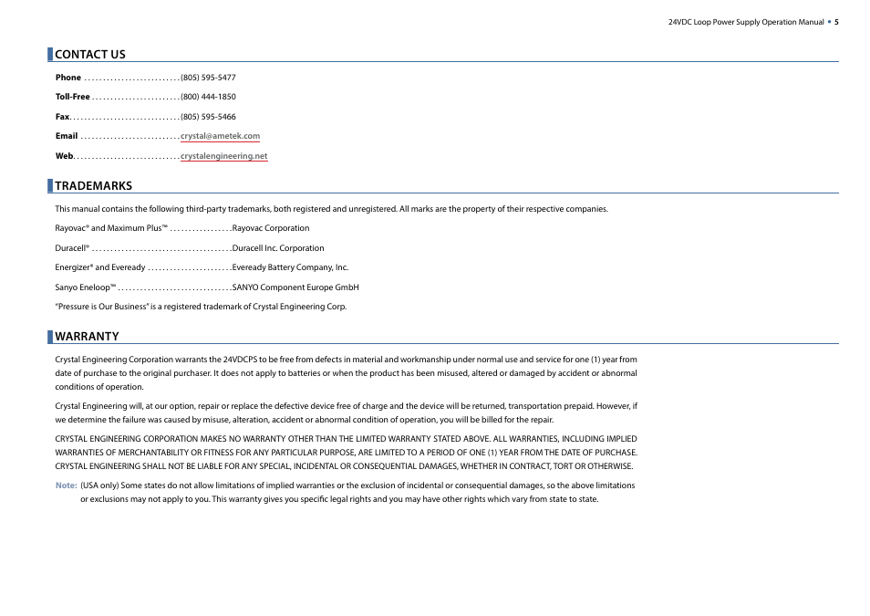 Crystal 24VDC Loop Power Supply User Manual | Page 6 / 7