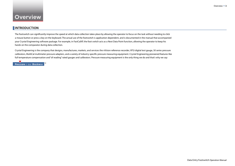 Overview, Introduction | Crystal FastCalXP Calibration Software User Manual | Page 3 / 6