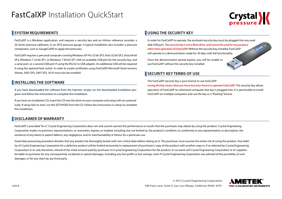 Crystal FastCalXP Calibration Software User Manual | 2 pages