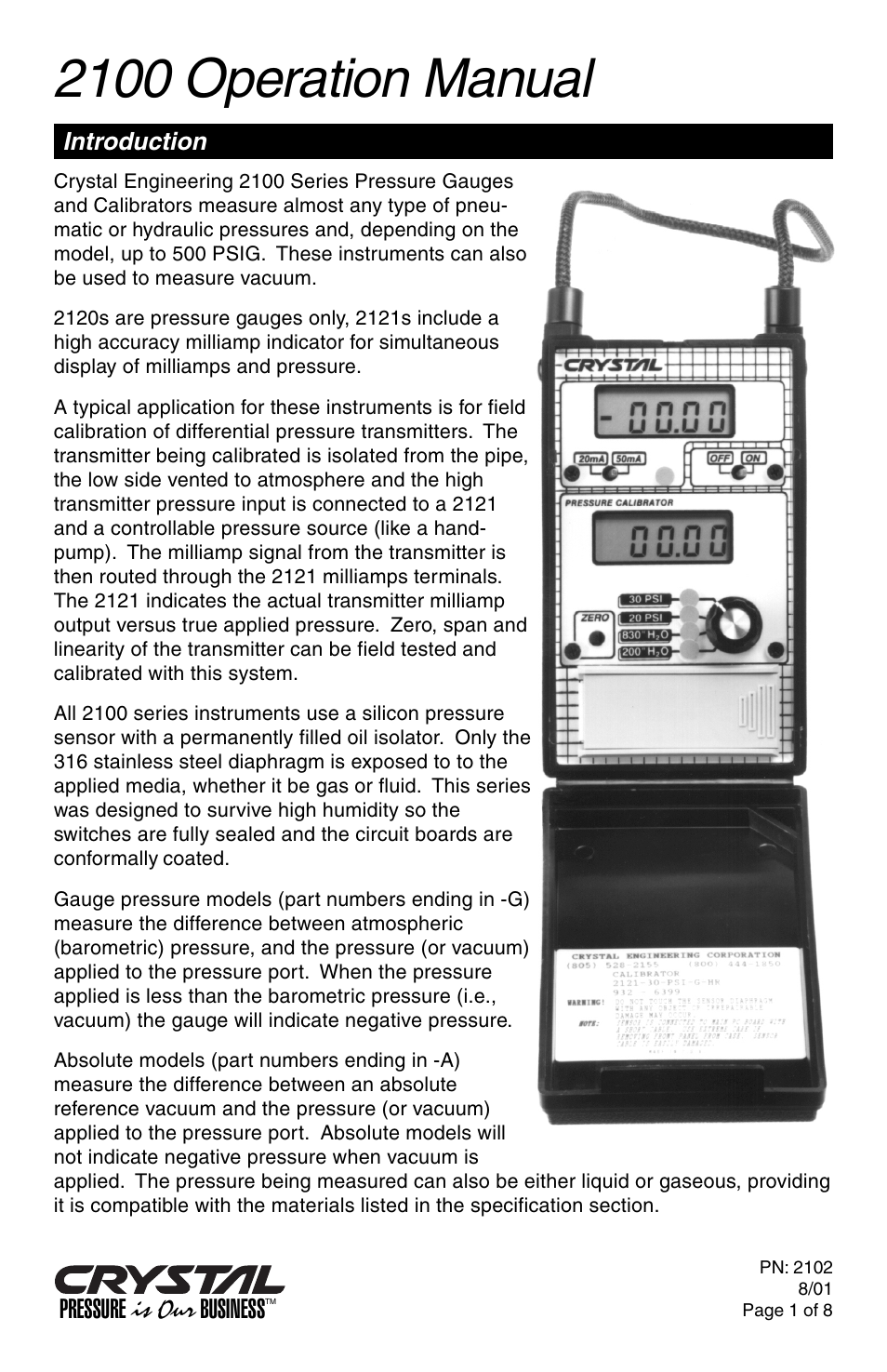 Crystal 2100 Series User Manual | 8 pages