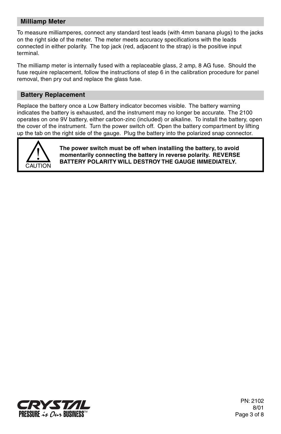 Pressure is our business | Crystal 2100 Series User Manual | Page 3 / 8