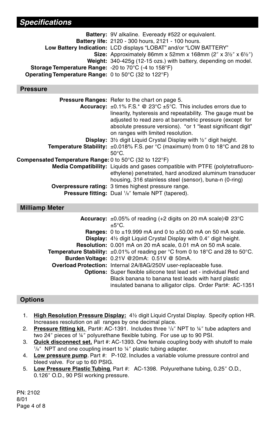 Specifications | Crystal 2100 Series User Manual | Page 4 / 8