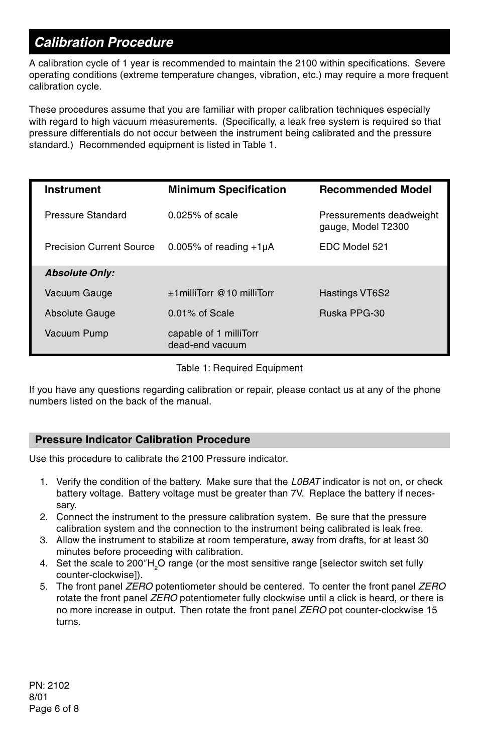 Calibration procedure | Crystal 2100 Series User Manual | Page 6 / 8