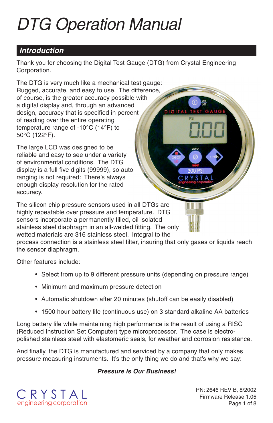 Crystal DTG User Manual | 8 pages