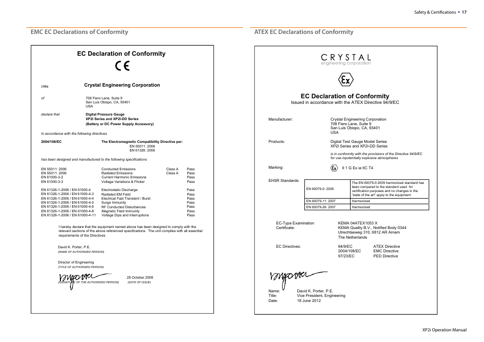 Ec declaration of conformity | Crystal XP2i 2nd Generation User Manual | Page 19 / 30