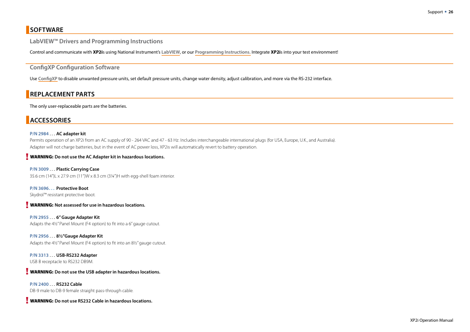 Software, Replacement parts, Accessories | Crystal XP2i 2nd Generation User Manual | Page 28 / 30