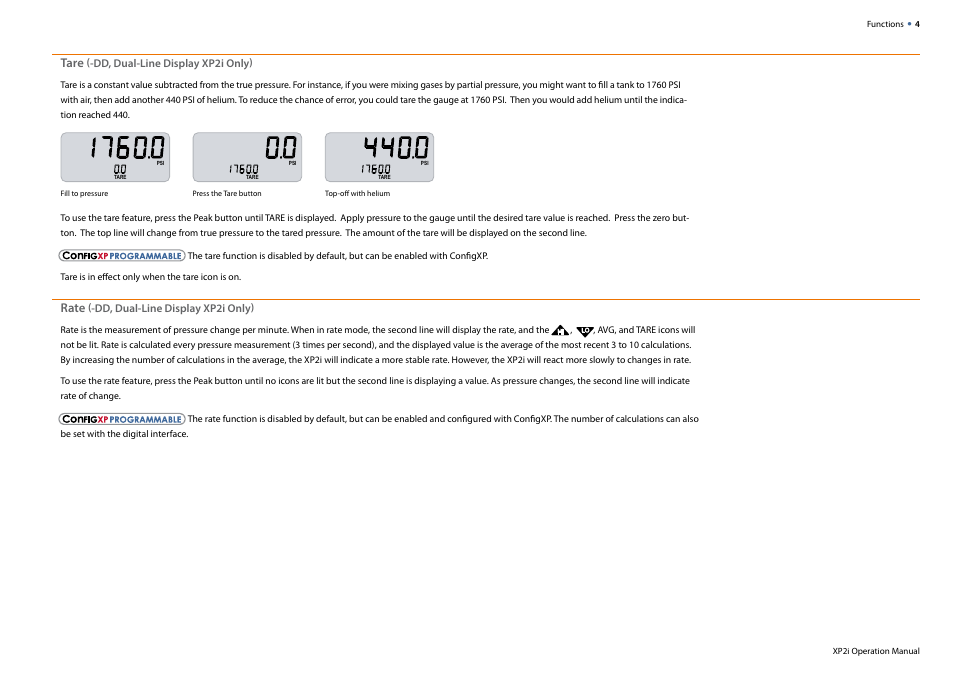 Tare, Rate | Crystal XP2i 2nd Generation User Manual | Page 6 / 30