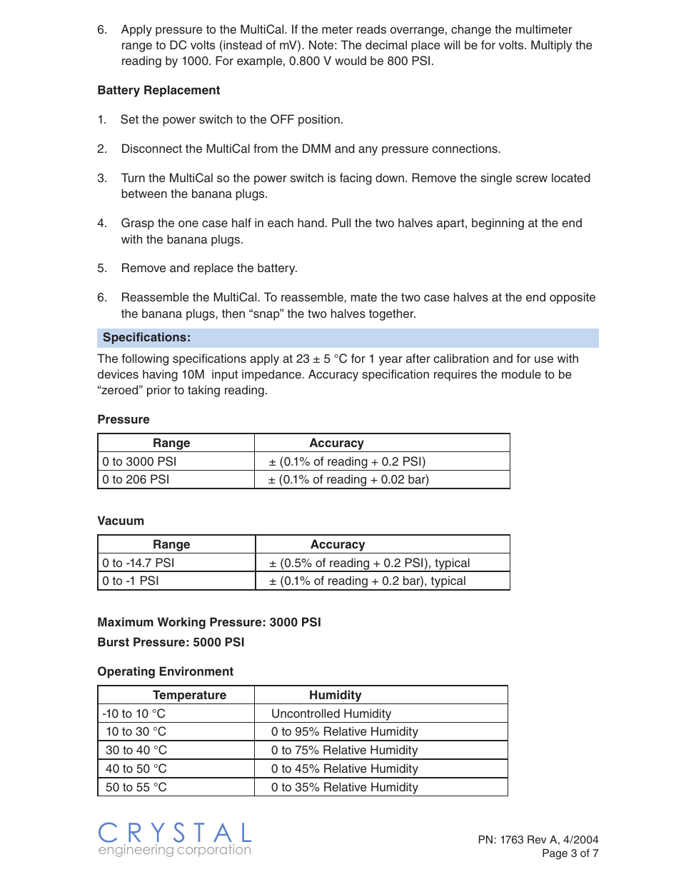 Crystal MultiCal BAR/PSI User Manual | Page 3 / 7