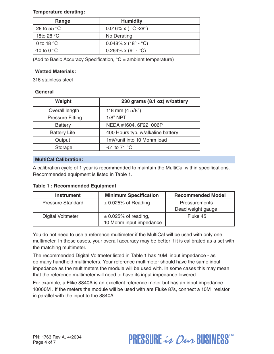 Pressure is our business | Crystal MultiCal BAR/PSI User Manual | Page 4 / 7