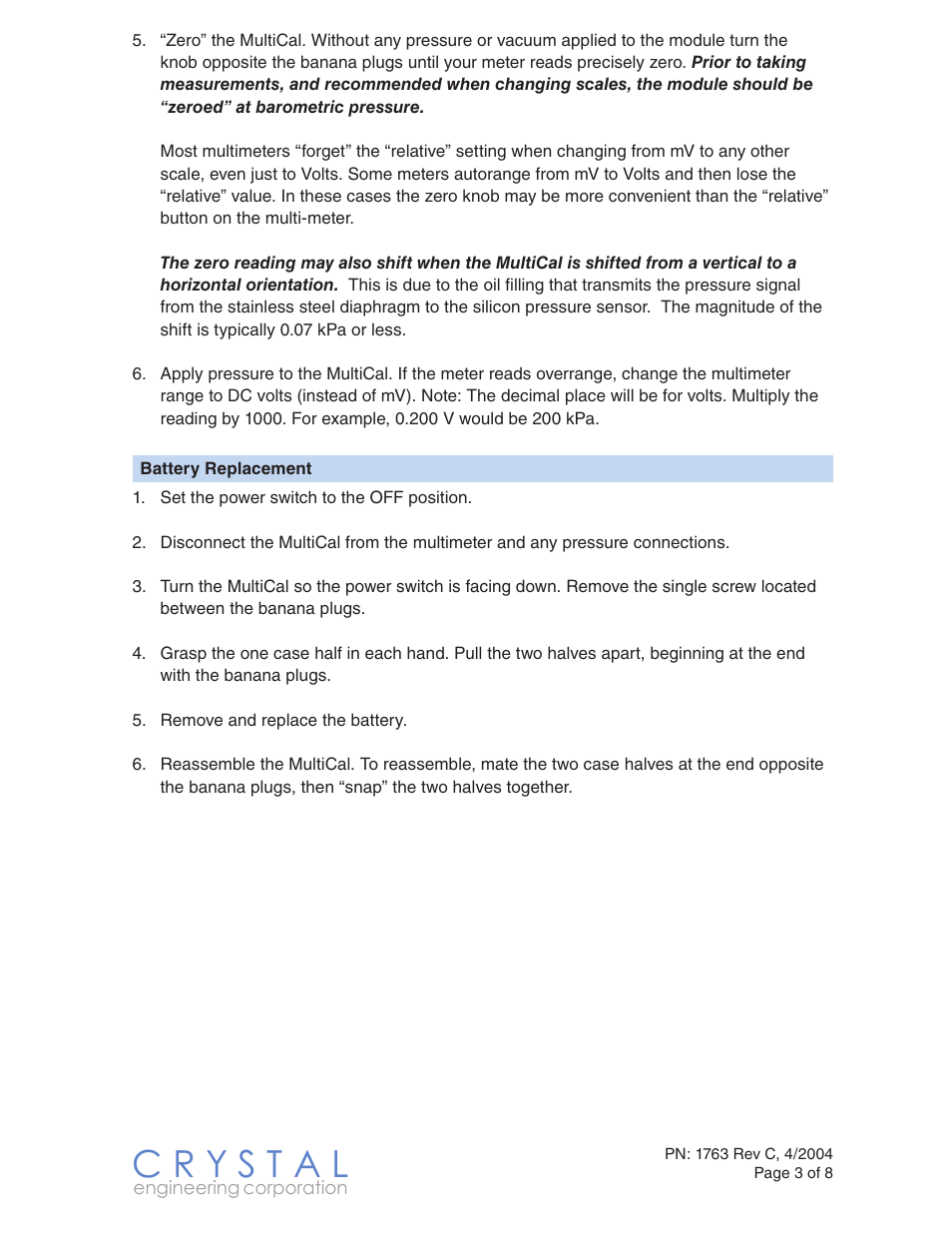 Crystal MultiCal KPA/PSI User Manual | Page 3 / 8