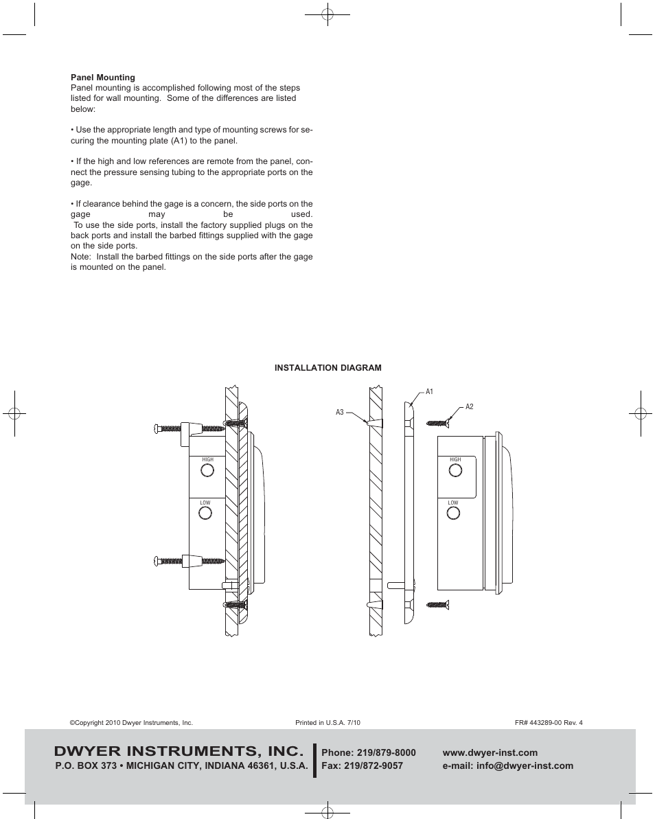Dwyer instruments, inc | Dwyer A-464 User Manual | Page 2 / 2