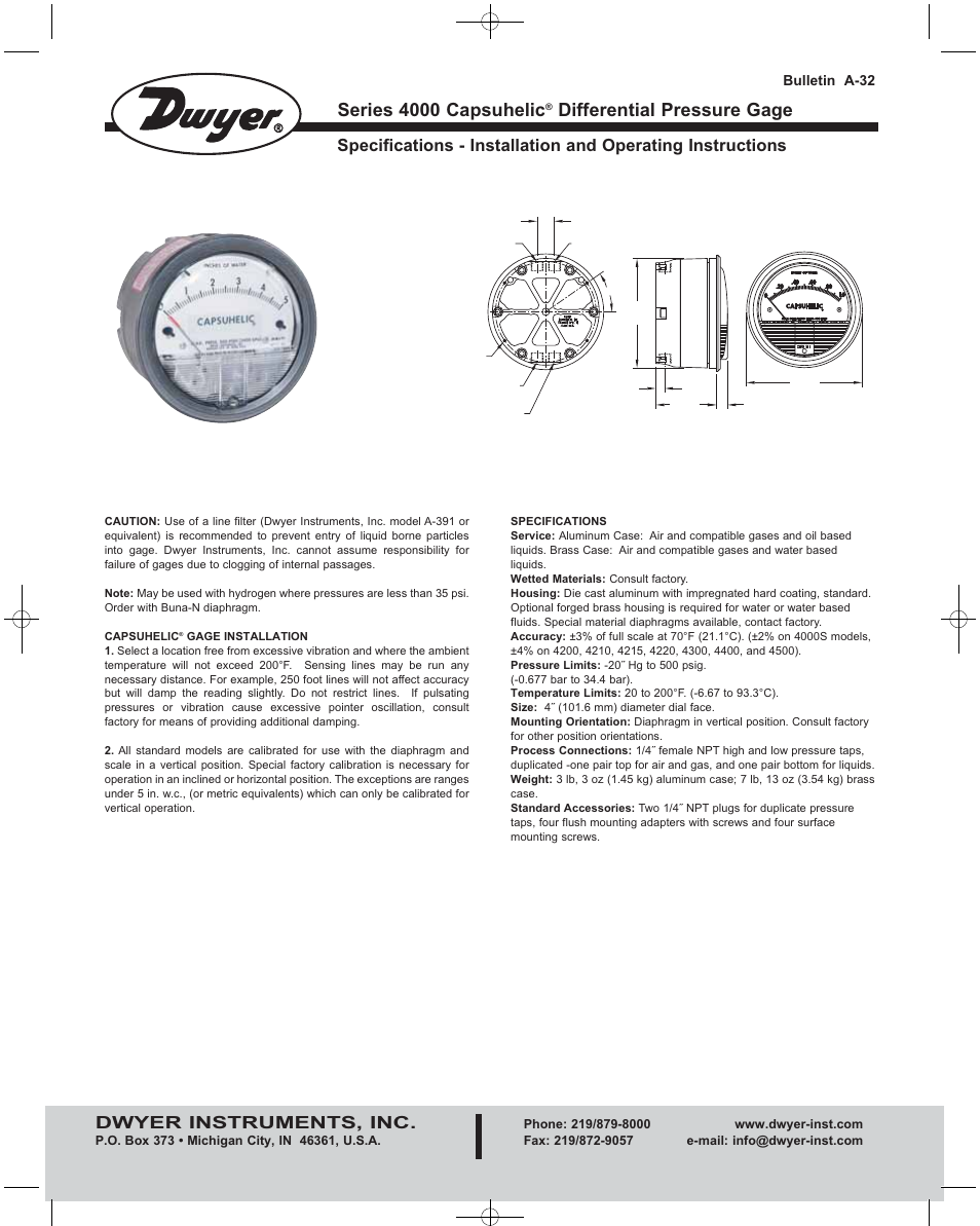 Dwyer 4000 User Manual | 2 pages