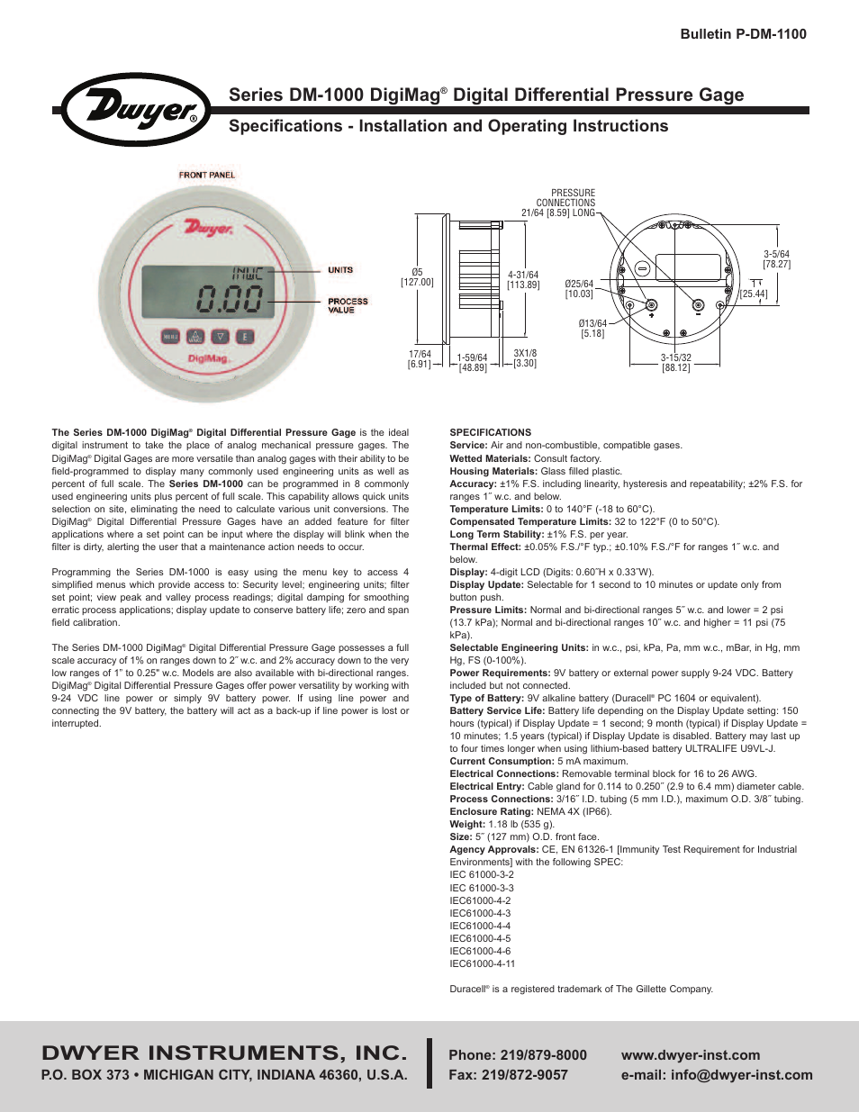 Dwyer DM-1100 User Manual | 6 pages