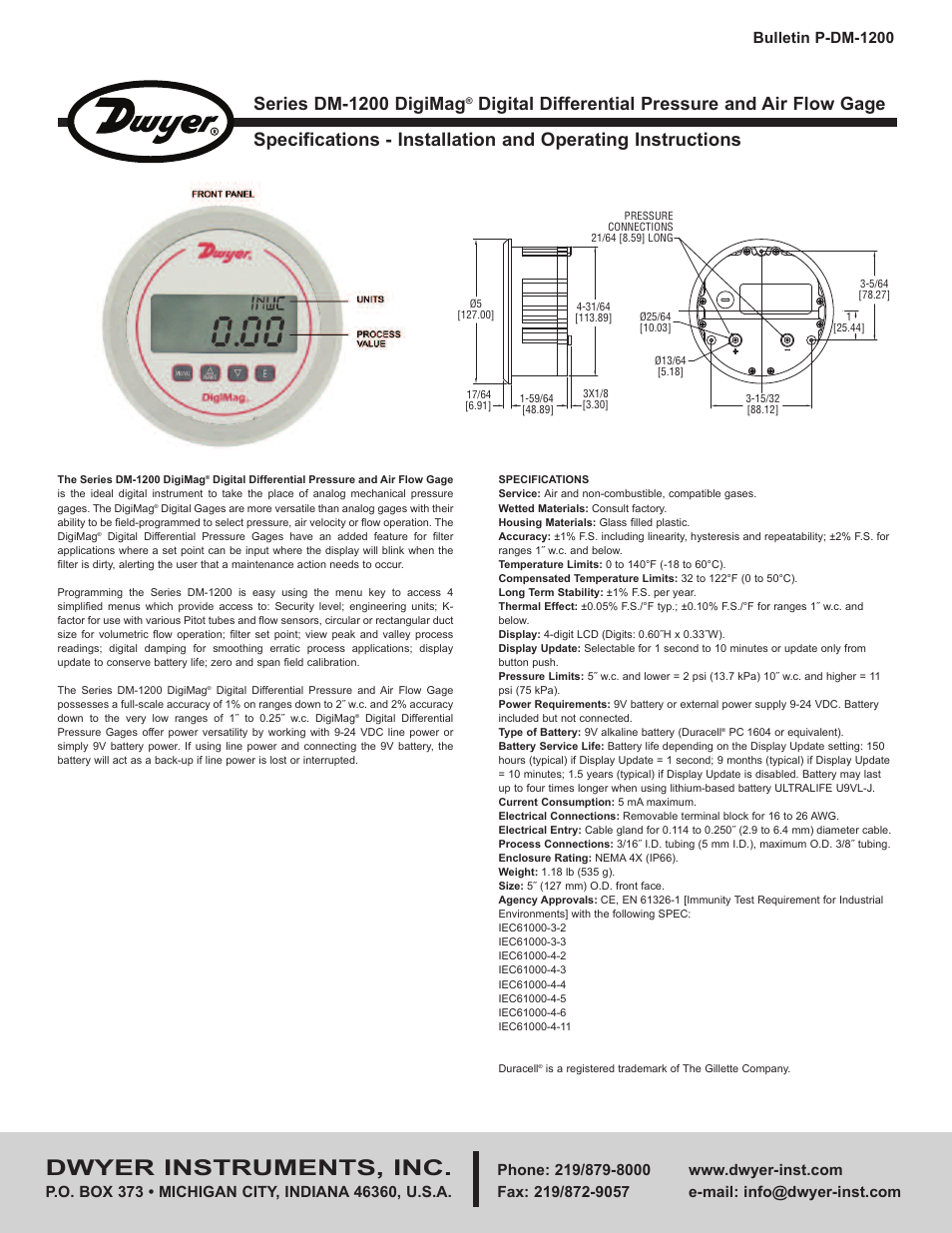 Dwyer DM-1200 User Manual | 6 pages