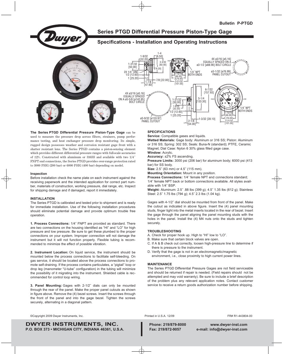 Dwyer PTGD User Manual | 1 page