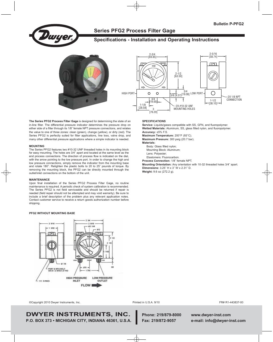 Dwyer PFG2 User Manual | 1 page