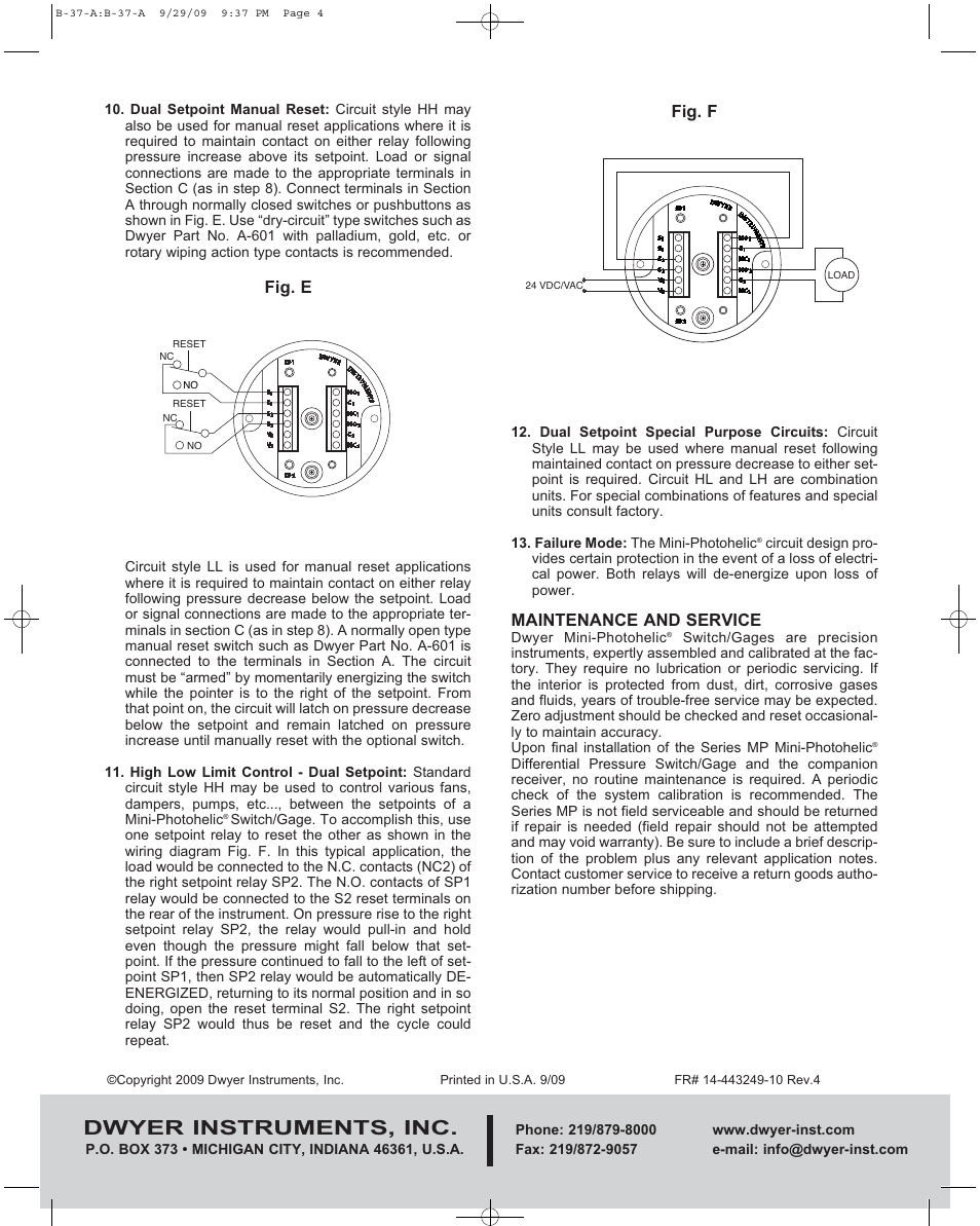 Dwyer instruments, inc, Maintenance and service, Fig. e | Fig. f | Dwyer MP User Manual | Page 4 / 4
