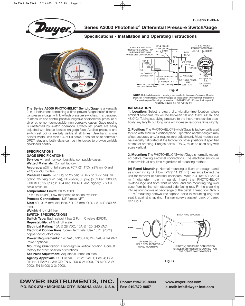 Dwyer A3000 User Manual | 4 pages