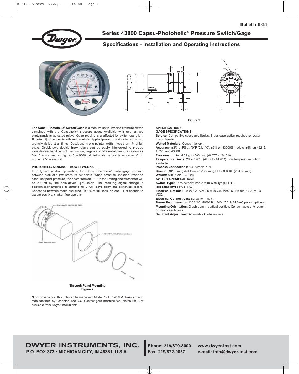 Dwyer 43000 User Manual | 6 pages