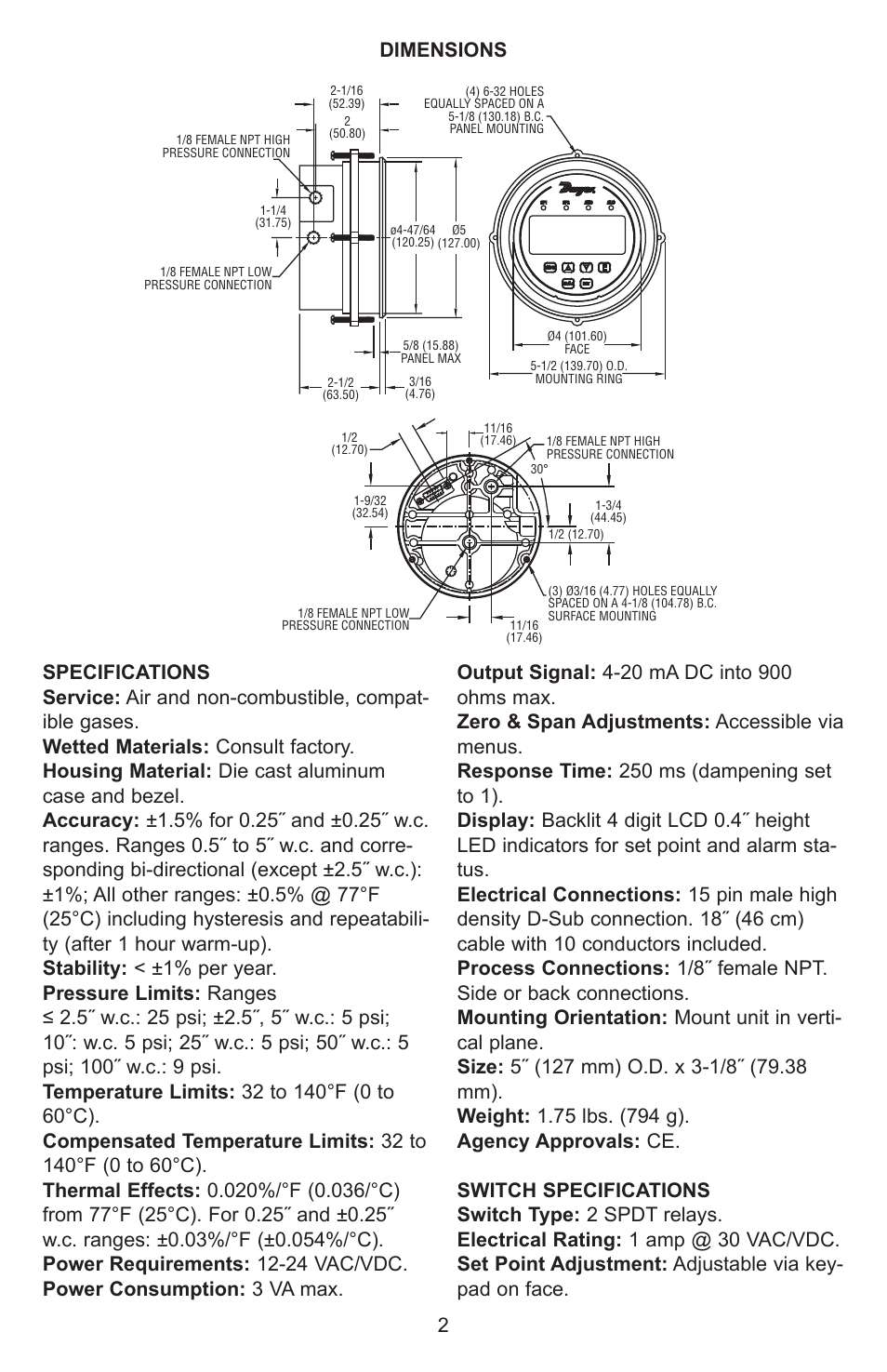 Dwyer DH3 User Manual | Page 2 / 20