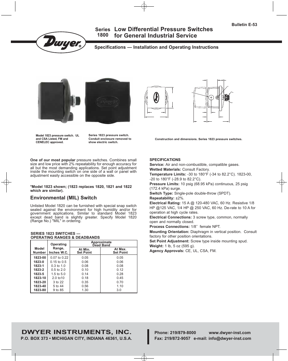 Dwyer 1800 User Manual | 4 pages
