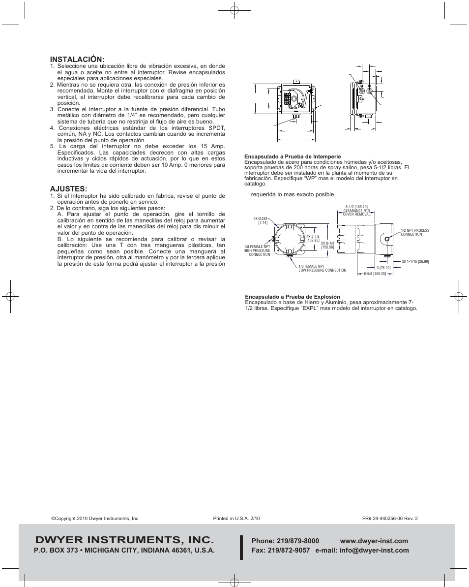 Dwyer instruments, inc, Instalaci, Ajustes | Dwyer 1800 User Manual | Page 4 / 4