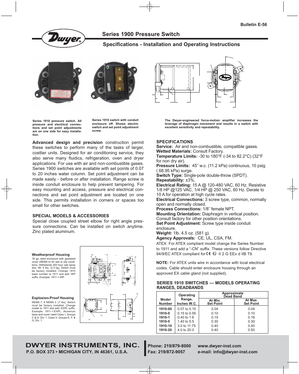 Dwyer 1900 User Manual | 4 pages