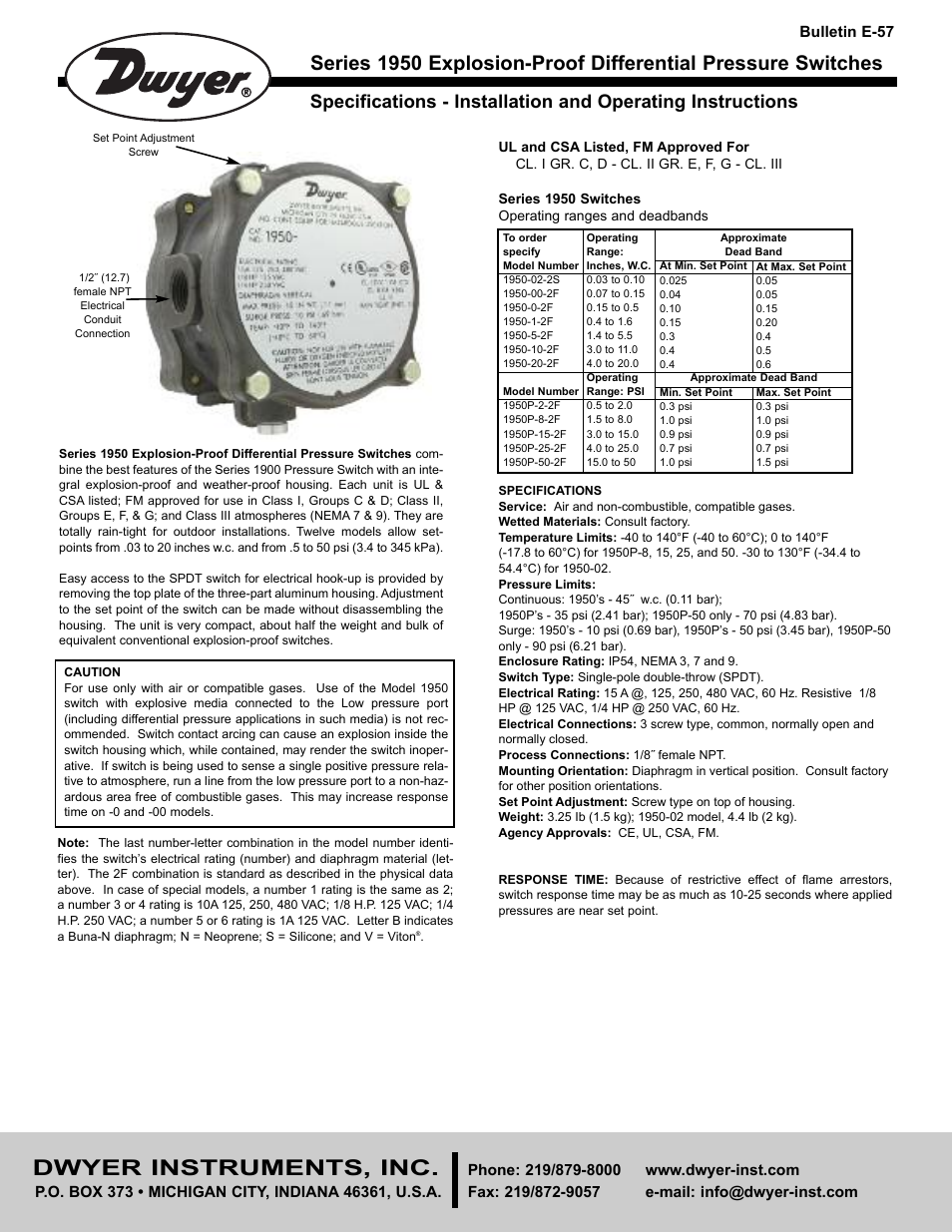 Dwyer 1950 User Manual | 2 pages