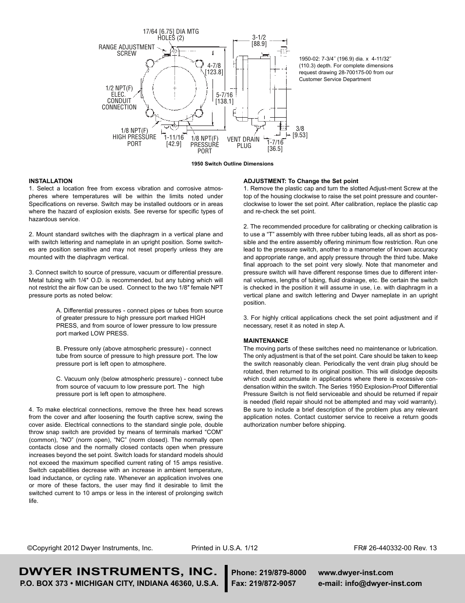 Dwyer instruments, inc | Dwyer 1950 User Manual | Page 2 / 2