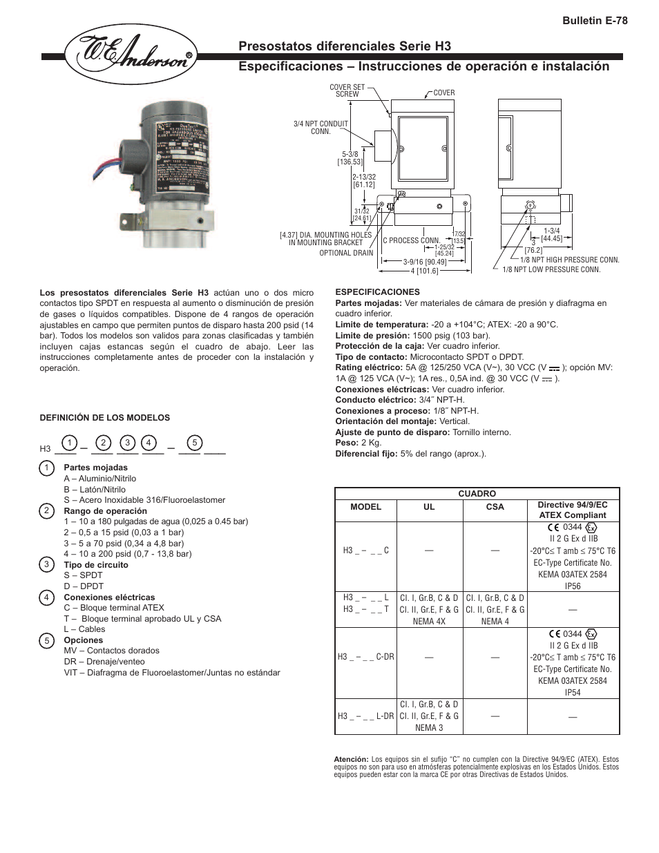 Presostatos diferenciales serie h3 | Dwyer H3 User Manual | Page 7 / 8