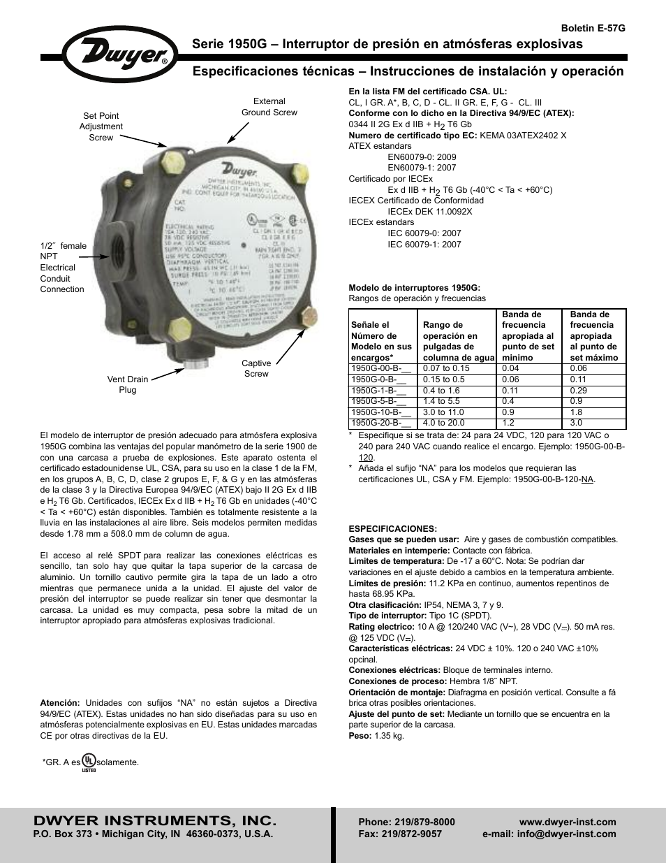 Dwyer instruments, inc | Dwyer 1950G User Manual | Page 7 / 8