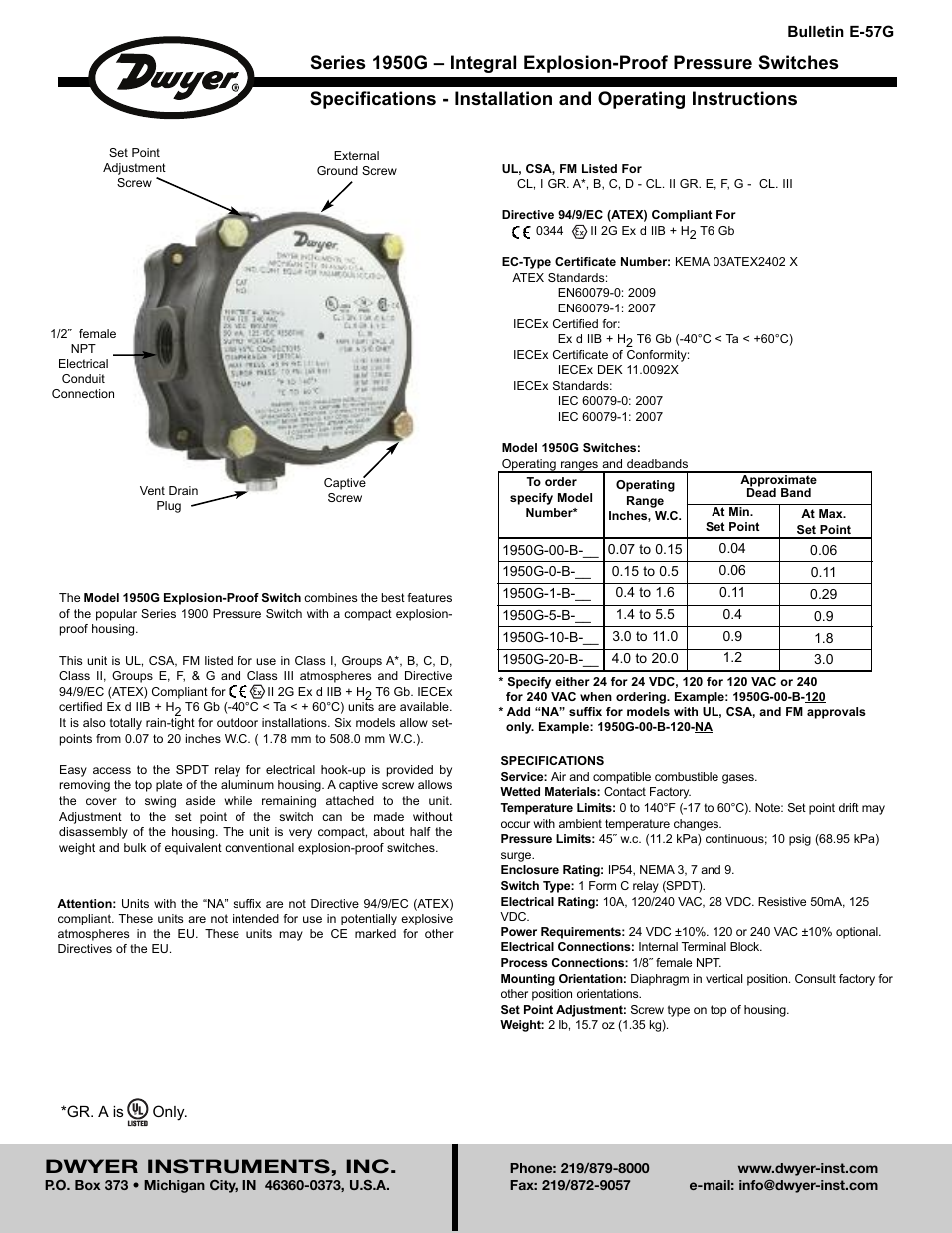 Dwyer 1950G User Manual | 2 pages