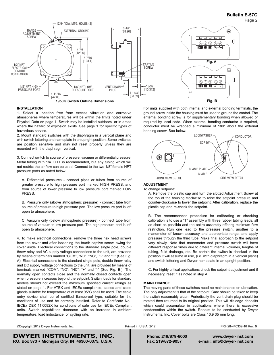 Dwyer instruments, inc, Bulletin e-57g | Dwyer 1950G User Manual | Page 2 / 2