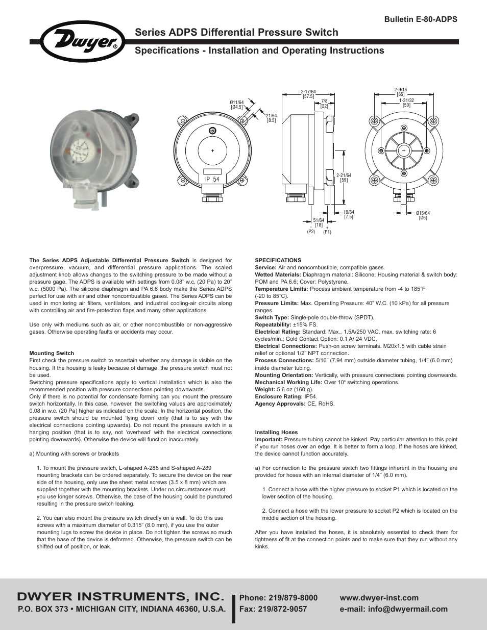 Dwyer ADPS User Manual | 2 pages