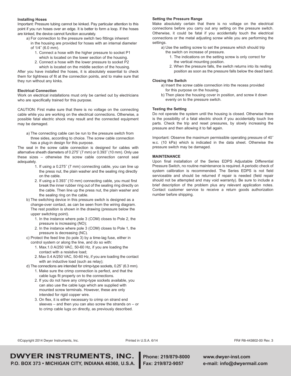 Dwyer instruments, inc | Dwyer EDPS User Manual | Page 2 / 2