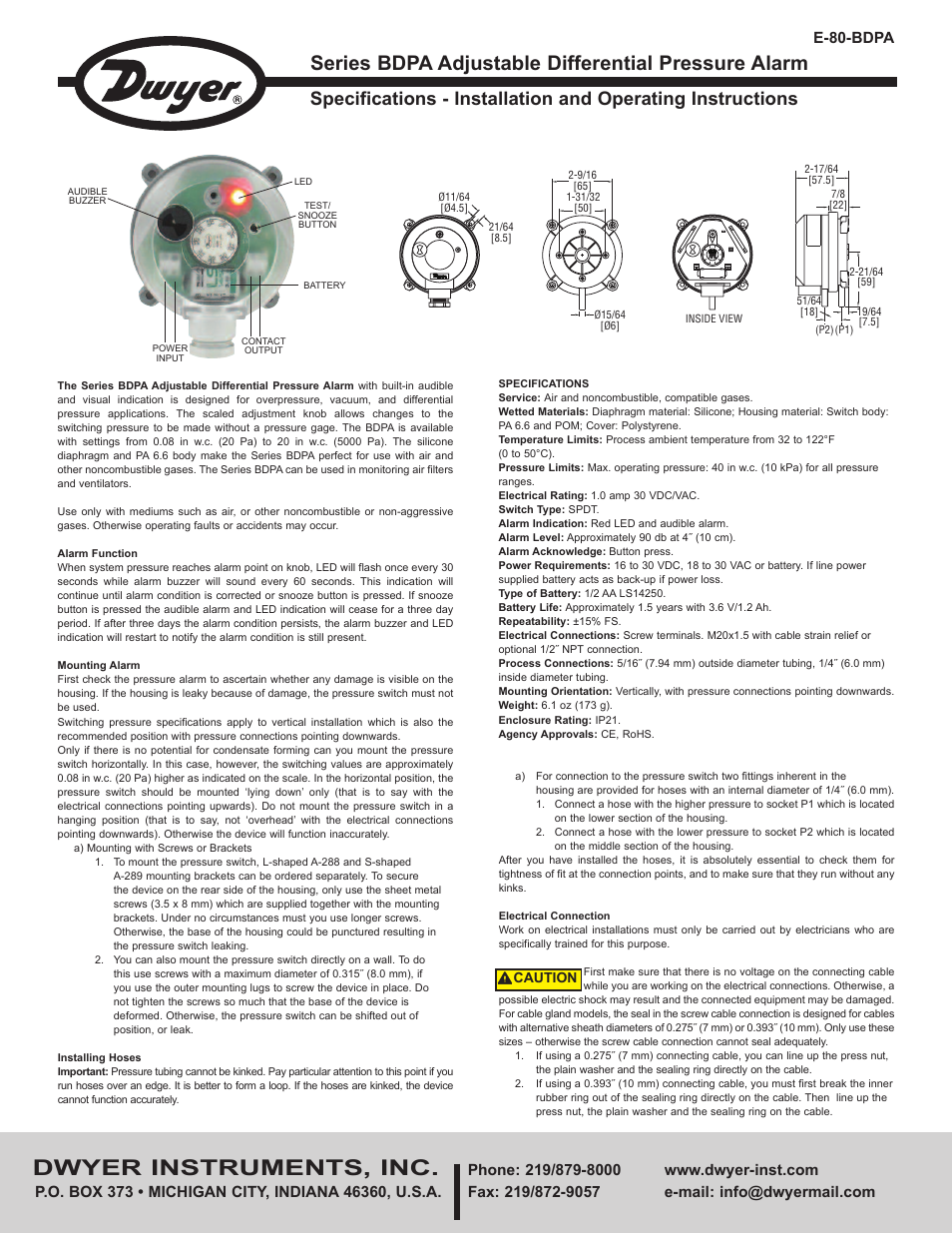 Dwyer BDPA User Manual | 2 pages