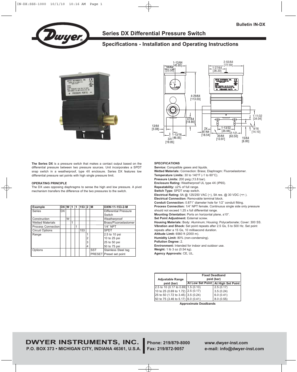 Dwyer DX User Manual | 2 pages