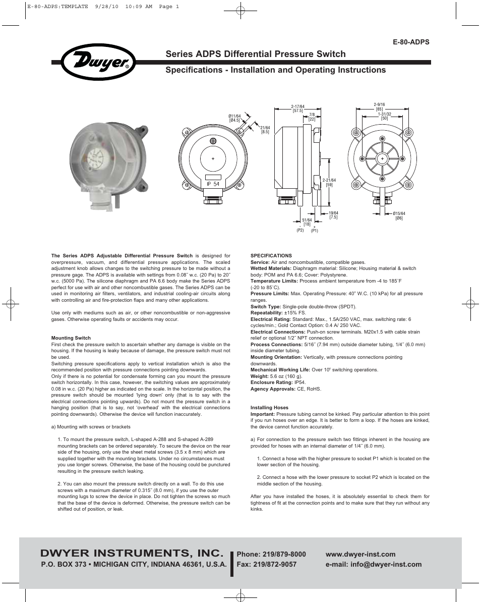 Dwyer AT1ADPS User Manual | 2 pages