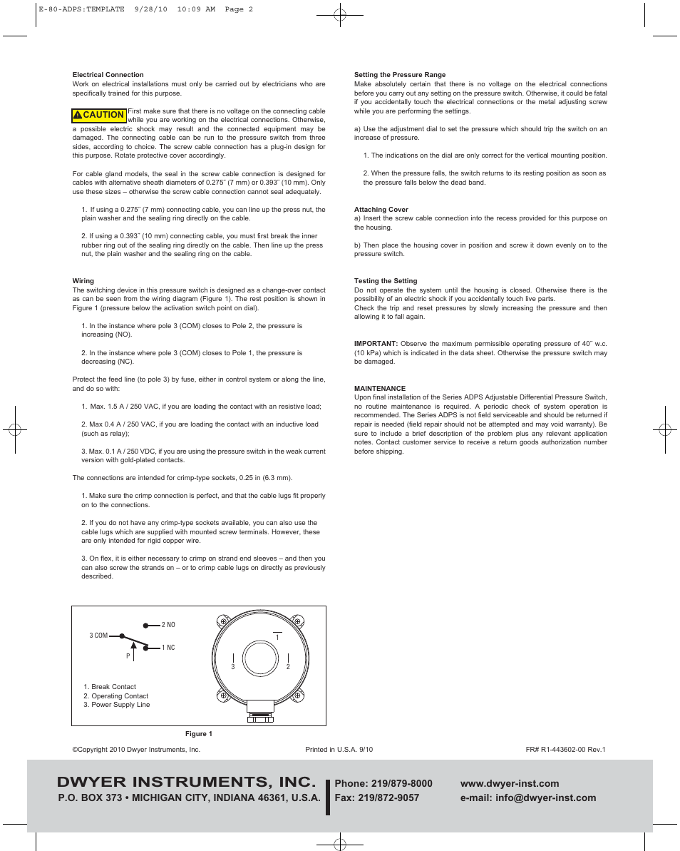 Dwyer instruments, inc | Dwyer AT1ADPS User Manual | Page 2 / 2