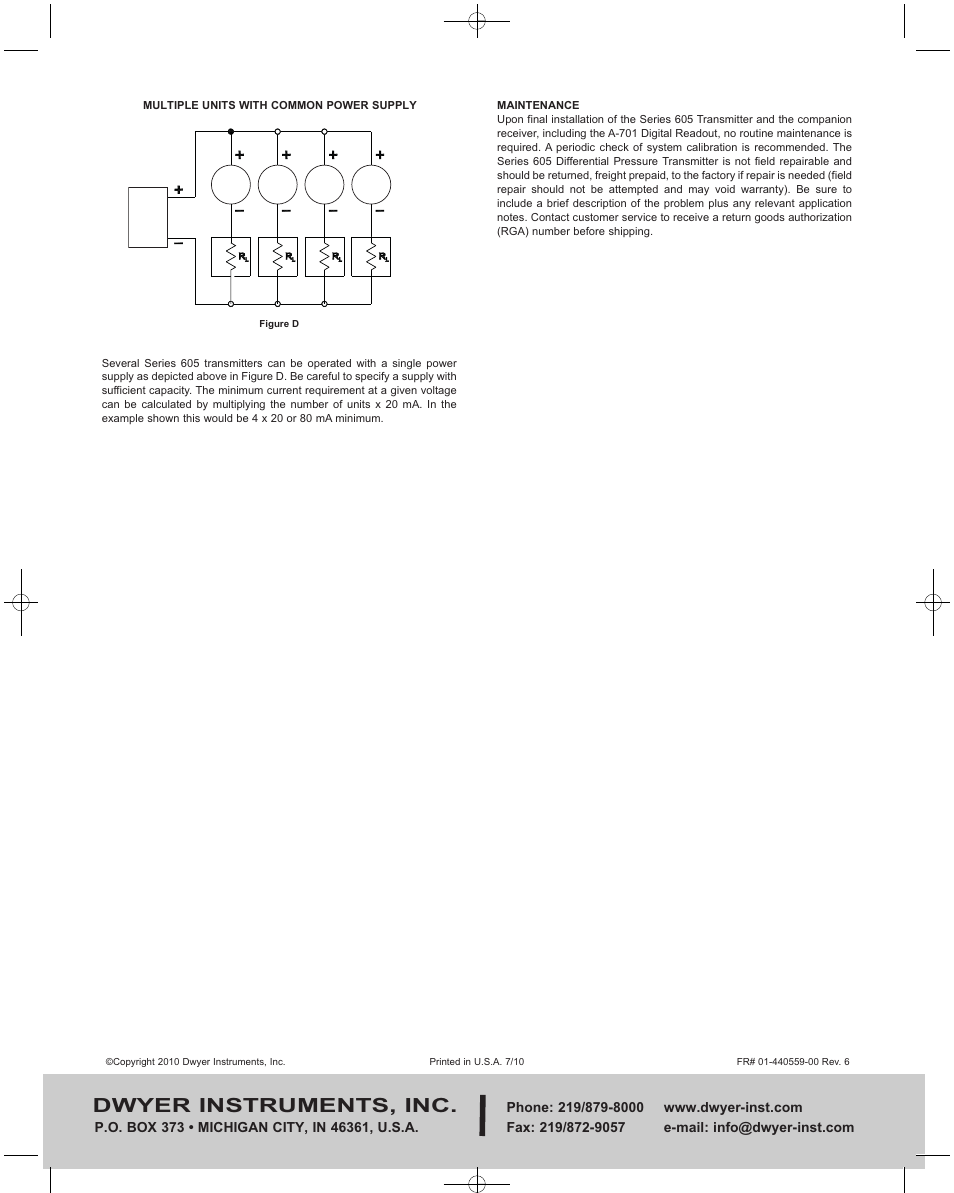 Dwyer instruments, inc | Dwyer 605 User Manual | Page 4 / 4