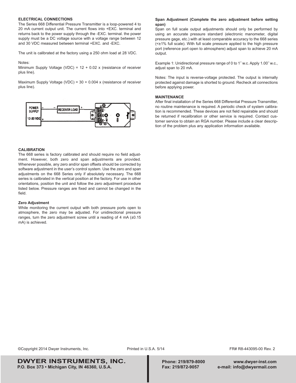 Dwyer instruments, inc | Dwyer 668 User Manual | Page 2 / 2