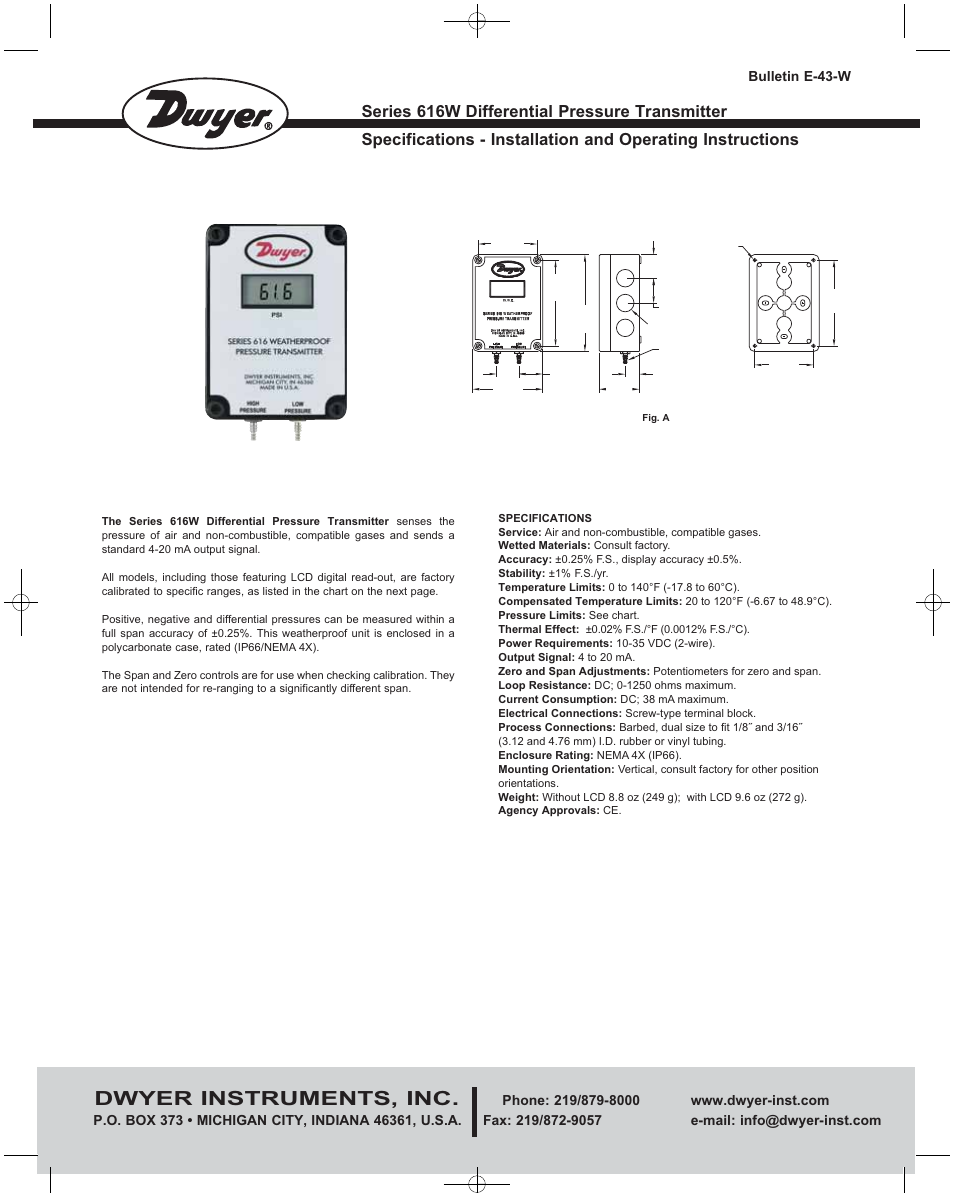 Dwyer 616W User Manual | 4 pages