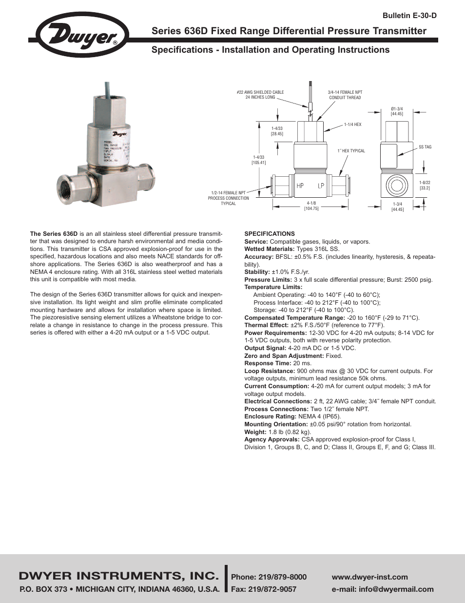 Dwyer 636D User Manual | 2 pages